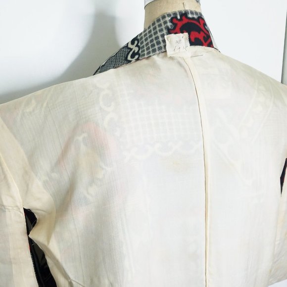 Antique Japanese Silk Kimono Unique Geometric Design Made Japan Vintage Unisex - Picture 5 of 6